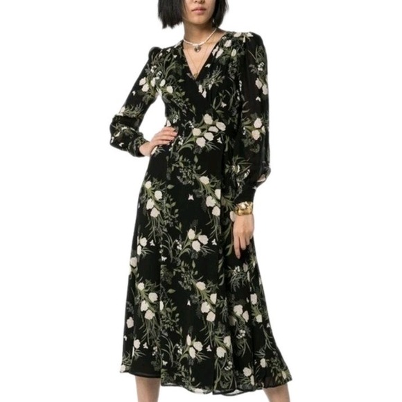 Reformation Dresses & Skirts - Reformation Dress Wrap Black Floral Susanna ‎ Anastasia Long Sleeve Size S